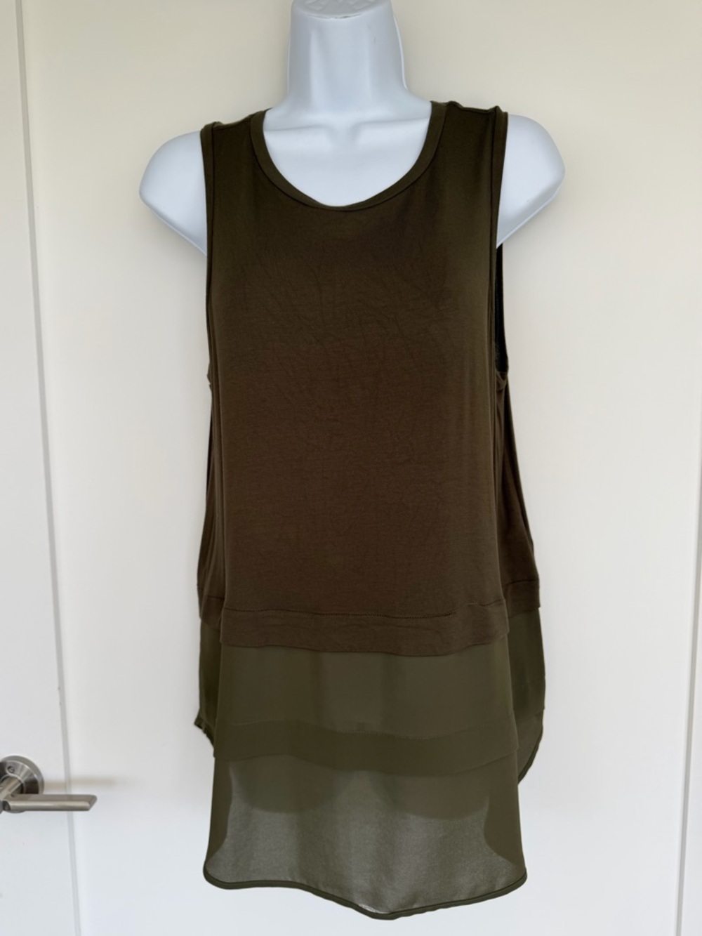 Michael Kors Olive Layered Chiffon Hem Tank